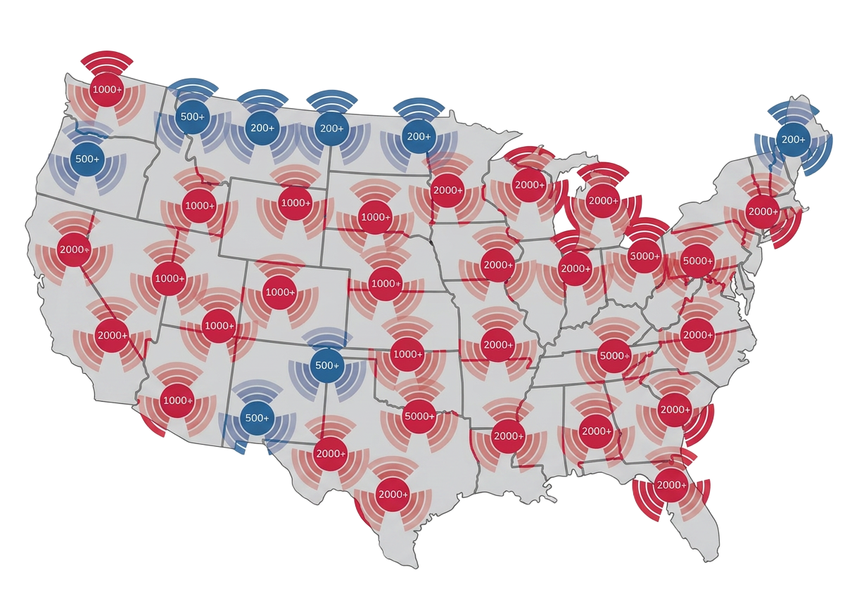 US coverage map showing fueling stations by region